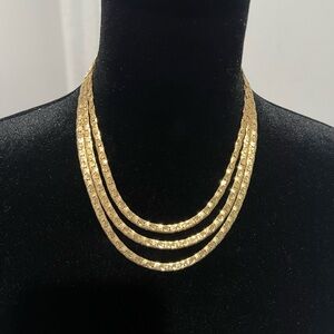 Vintage Monet *Mint* 60s | Gold Mesh Necklace Triple Strand Statement | Signed